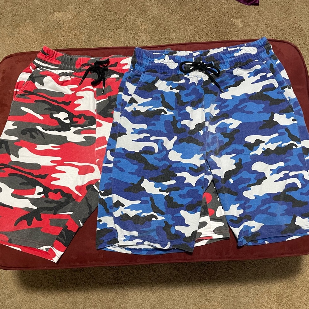 Two Camouflage Shorts - Red and Blue